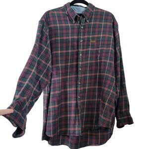 Woolrich Men's 100% Cotton Plaid Flannel Button Down Hunter Green Shirt Size L